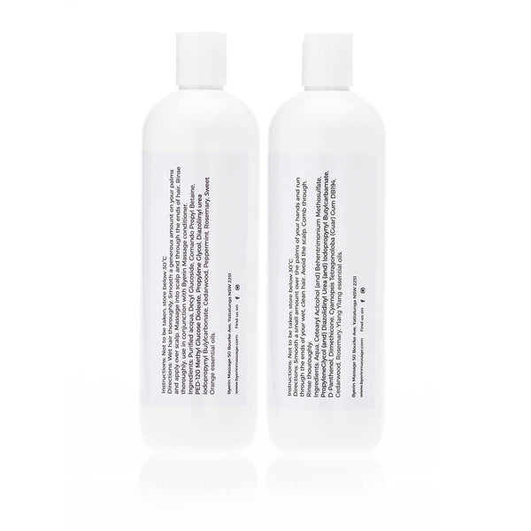 Back of bottles of Byerin Natural Shampoo and Conditioner